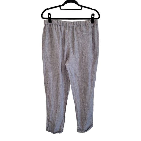 Saks Fifth Avenue Cropped Linen Pull-On Straight Leg Pants Women's L Gray Blue - Picture 3 of 10